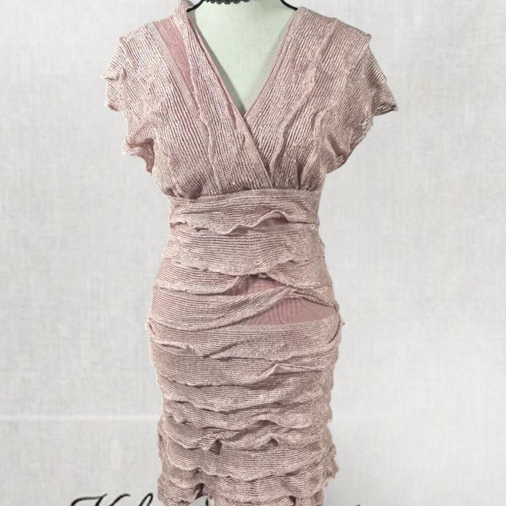 Y2K Feminine Pink Glam Ruffle Midi Dress